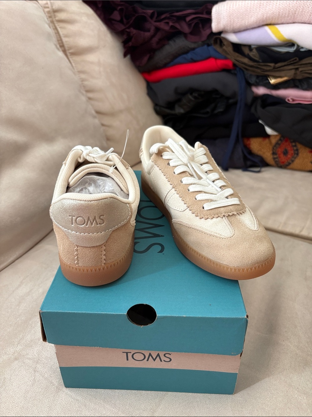 TOMS Beige Suede & Canvas Low-Top Sneakers